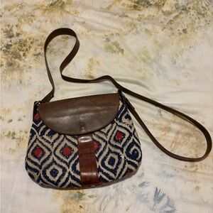 Joyn India Hand stamped Brown and Blue Patterned Women's Bag